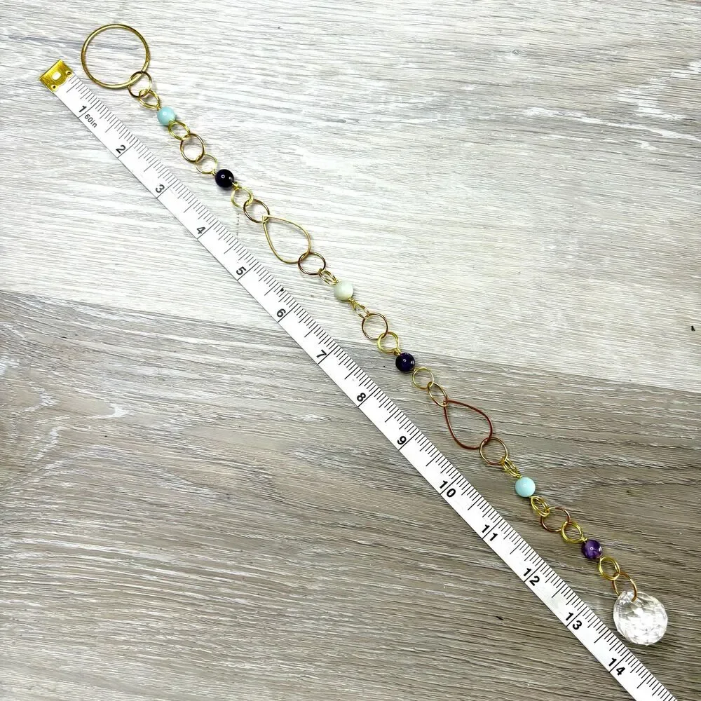 Aquamarine Amethyst Bead Hanging | Gold Teardrop Frame | Crystal Ball Prism